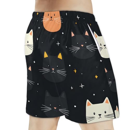 Men's Swim Trunks Size S Cartoon Cat with Mesh Lining Soft Breathable Quick Dry Beach Shorts3