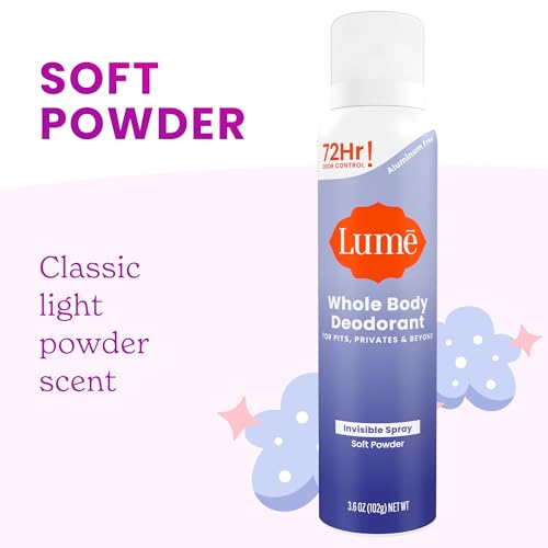 Image of Lume Whole Body Deodorant Spray Aluminum Free - 3.6 oz (Soft Powder) | 72-Hour Odor Control, Baking Soda Free, Whole-Body Deodorant Spray for Women - Safe for Underarms & Private Parts
