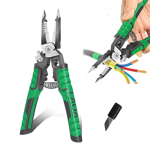 LAOA Needle Nose Pliers Electrician Pliers Wire Stripper Wire Stripper Tool,9-in-1 Multifunctional for Clamping,Tightening Screws,Stripping Wires,Cutting Cables,Iron Wires with 1pc blade