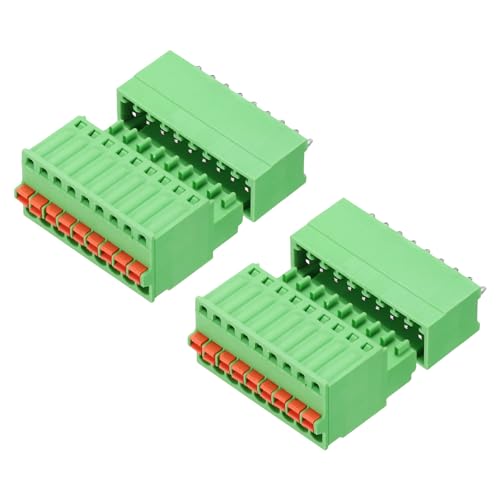 sourcing map 2set 2.5mm 0.1" Pitch PCB Terminal Block Connector 9 Pin Straight Pin Male Female Pluggable Quick PCB Wiring Terminals for 27-20AWG Cable Mechanical Equipment, Green