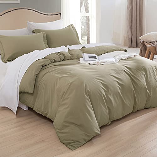 Image of EMME Cotton Duvet Cover Twin 2-Piece Set Soft Bedding Collection Twin XL Comforter Cover with Pillow Sham Solid Color Button Closure & Corner Ties (Brown, Twin /Twin XL)