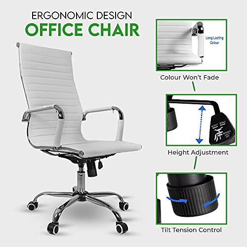 Us Office Elements High Back Ribbed Pu Leather Office Chair - Executive Rolling Desk Chairs With Arms And Wheels – Swivel Tilt Mechanism With Foam Padded Seat And Armrests #TOP1