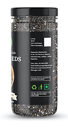 Image of Go Vegan Raw Unroasted Chia Seeds with Omega 3 and Fiber for Weight Loss 300 Gram | Chia Seeds (Pack of 2 * 150g)