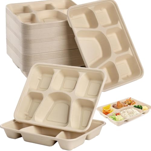 50 Pack 6 Compartment PaperPlates, Disposable Divided Plates for ...