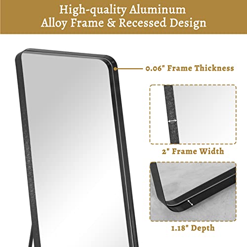 Image of NeuType 63x20 inches Aluminum Alloy Floor Mirror, Full Length, Wall Mounted or Leaning, Recessed Design, Modern, Black