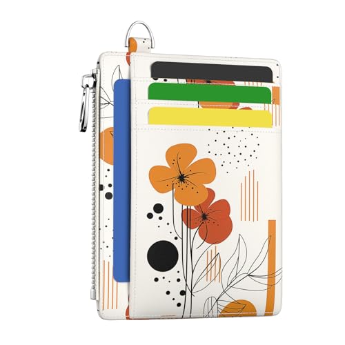 Image of Hancynir Slim Wallet Women Credit Card Holder Abstract Boho Flower RFID Small Mini Card Case Front Pocket PU Leather Thin Travel Zipper Coin Cash ID Window Ladies Female Wallet Gifts