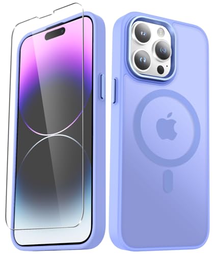 Image of for iPhone 14 Pro Max Case, Matte Magnetic Phone Case, Lavender Purple | Fit for Magsafe, Screen Protector Included, Translucent Frosted Slim Shockproof Protective Cover