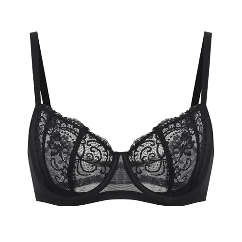 DELIMIRA Women's Balconette Lace Bra Plus Size Sexy See Through Unlined Underwire Bras2