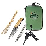 ファイヤースターター 火吹き棒 折りたたみナイフ キャンプ 【 麻紐 と メタルマッチ で 火起こし 焚き火 体験 】 Grendoors