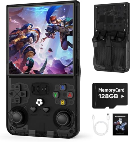 Image of R36MAX Retro Handheld Game Console, 128GB Retro Gmaing Console with 4.0 Inch IPS HD Screen, Portable Retro Gaming Console, Support 30+ Emulator Console Video Game Console, Black