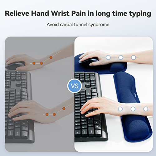 Image of TECKNET Keyboard Wrist Rest and Mouse Pad with Wrist Support, Memory Foam Set for Computer /Laptop /Mac, Lightweight for Easy Typing & Pain Relief Ergonomic Mousepad,Blue