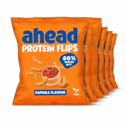 ahead Crispies Paprika | High Protein Chips mit 24% Protein Low Fat Vegan glutenfrei sojafrei - Leckere gesunde Snacks für deinen Filmeabend oder unterwegs - Ohne Zuckerzusatz & ohne Palmöl