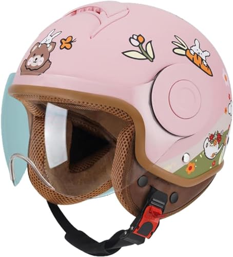 Casco Mezzo Casco Moto Bambini Visiera Parasole Aperto Omologato DOT/ECE Leggero Estivo A,48-58cm