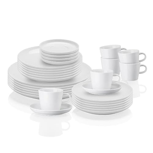 Arzberg Cucina Bianca Service de table 30 pièces pour 6 personnes, service combiné en porcelaine, vaisselle moderne, blanc