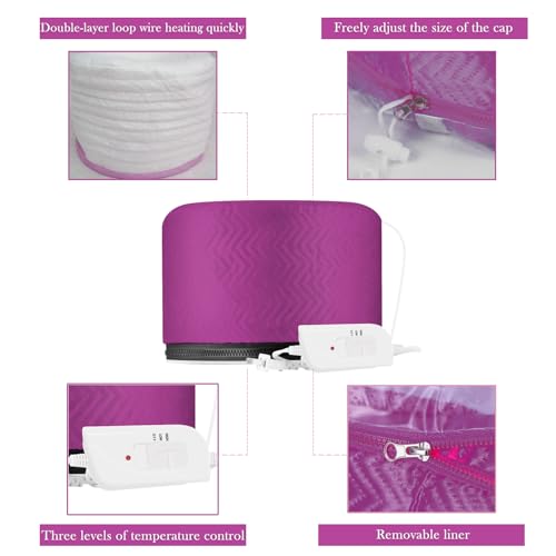 Smoostart Hair Steamer Cap, Portable Hair Care Hat with 3 Mode Temperature Control, Deeply Nourishing Hat for Hair SPA Beauty Steamer Treatment (Purple) - Thumbnail 5