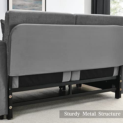Kivenjaja Convertible Sleeper Sofa Bed, Modern Velvet Loveseat Couch With Pull Out Bed, Small Love Seat Futon Sofa Bed With Headboard, 2 Pillows & Side Pockets For Living Room, 54” (Grey) #TOP4