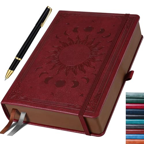 HwxBen Cuaderno Rayado B5 con 360 páginas, papel de 100 g/m², con bolígrafo incluido – Color Vino Tinto – Ideal para notas, diario, oficina o escuela, escritura fluida sin traspasos.