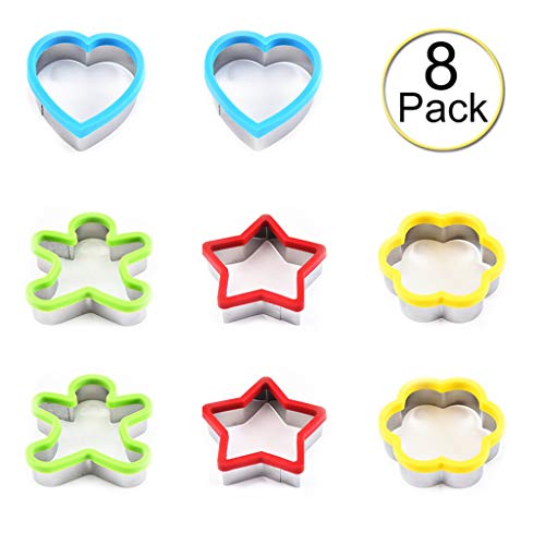 Cortadores de galletas Juego de 8 Pan de jengibre de Naughty Heart Star Flower Formas Formas Moldes para bricolaje Galletas de vacaciones Sandwiches de galletas - Acero inoxidable y silicona