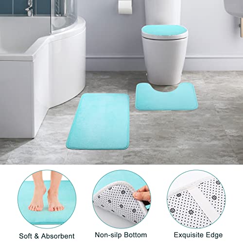 Complete 25 Pcs Teal Bathroom Set Accessories With Shower Curtain And Rugs - Trash Can, Lotion Dispenser, Soap Dish, Toilet Brush, Toothbrush Holder, Tumbler Cup, Tray, Q-Tip Canisters, Hooks #TOP4