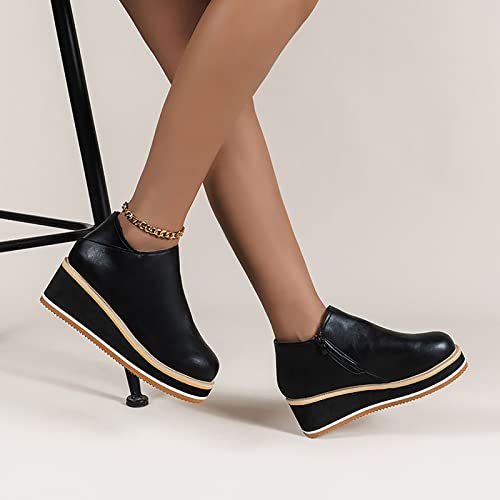 oiangi Wedge Ankle Boots for Women Platform Vintage Round Toe Closed Toe Side Zipper High Heel Booties Solid Color Casual Comfortable Ladies Shoes by oiangi - Used condition - Image 2