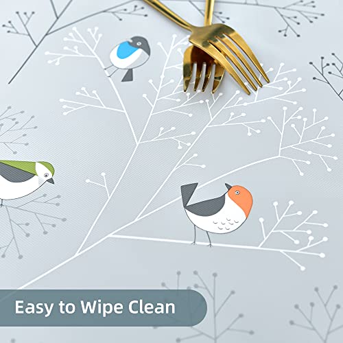Table Cloth Wipe Clean Tablecloth Wipeable PVC Plastic Wipe Clean Waterproof Square Table Cover Protector for Kitchen Picnic Outdoor Indoor (Birds, 137x137 cm)