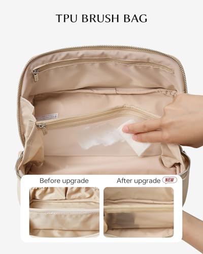 Image of EACHY Travel Makeup Bag, Large Capacity Cosmetic Bag for Women, Waterproof PU Leather, Flat Open Portable Toiletry Bag for Skincare, Brushes & Travel Essentials
