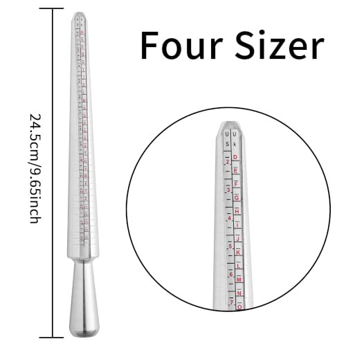 Image of Bflaae 4 PCS Ring Sizer Measuring Tool Kit with Ring Mandrel, 27 PCS Stainless Steel Ring Gauges, 2 PCS Reusable Finger Size Tape with Magnified Glass 1-17 USA Rings Size