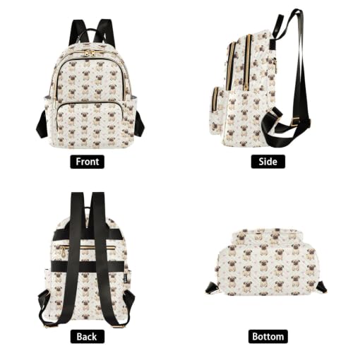 Mochila con múltiples bolsillos y estampado tierno de perros carlino S 2