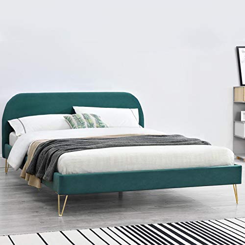CONCEPT USINE - Lit Phoenix Double en Velours Vert avec Sommier à Lattes 2 Places Intégrés - Couchage 160 x 200 cm - Cadre de Lit Scandinave Tendance 2...
