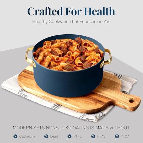 Gotham Steel Modern 11 Pc Ceramic Cookware Set, Elegantly Designed Pots and Pans Set Non Stick with Steamer, Induction Bottom, Premium Stay Cool Handles, Non Toxic PFOA Free, Oven & Dishwasher Safe by GOTHAM STEEL - Image 4