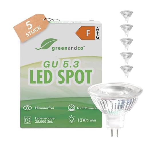 5x greenandco® LED Spot ersetzt 25 Watt MR16 GU5.3 Halogenstrahler, 3W 240 Lumen 2700K warmweiß COB LED Strahler 38° 12V AC/DC Glas mit Schutzglas, nicht dimmbar, 2 Jahre Garantie