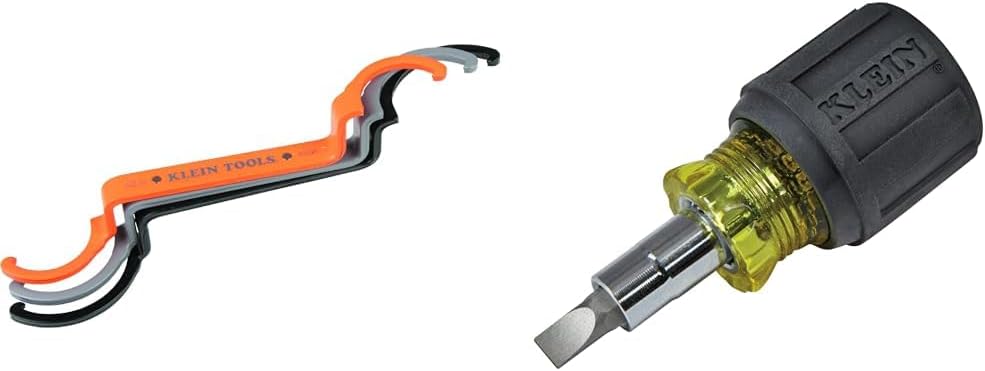 Klein Tools 50900R Conduit Lockout Wrench Set, Tighten and Loosen Locknuts in Tight Spaces, 1/2 & 32561 Multi-Bit Screwdriver/Nut Driver, 6-in-1 Stubby Screwdriver with 2 Phillips
