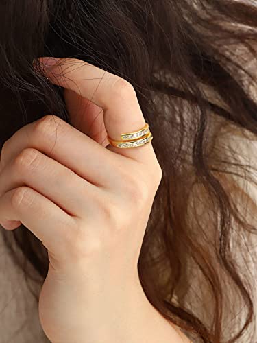 Gloquat 14K Gold Plated Eternity Rings Adjustable Stackable Eternity Band Rings Fashion Cubic Zirconia Open Twist Rings Dainty Engagement Rings Knuckle Gold Rings For Women Girls Jewelry Gifts #TOP3