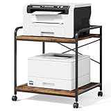 Warmiehomy 2 Tier Printer Stand with Storage, 22 Inches(55cm x 50cm) Under Desk Rolling Printer Cart with Height Adjustable Shelf, Large Printer Table for Home Office, Rustic Brown
