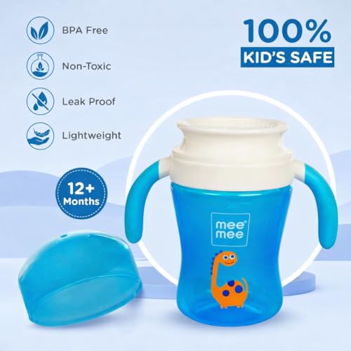 Image of Mee Mee 360 Spout Trainer Sipper 240 ml | Dual Handle, Anti-Leak & Spillproof Sippy Cup | BPA-Free | Dust Cover | Lightweight & Easy Grip Handles (Blue)