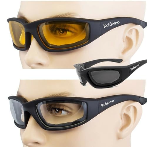 (3 PCS) Motorcycle Riding Glasses Foam Padded Eyewear Goggles UV Protection Anti-Wind Dustproof Motorcycle Sunglasses for Outdoor Activities Sports-Clear Yellow Smoke.1