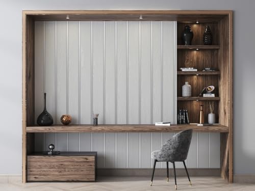 Image of Self Adhesive 3D Wood Panel Wallpaper Roll 45 x 300 cm - Waterproof, Peel and Stick Vinyl Wall Sticker for Living Room, Bedroom, Cabinet & Wall Decor (White Silver Wooden)
