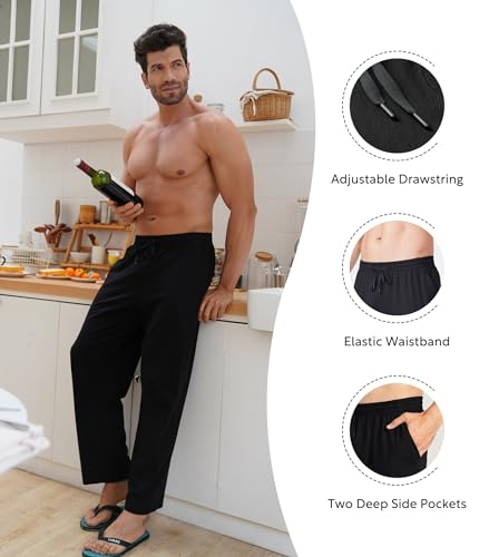 DAVID ARCHY Men's Pajama Pants Cotton Comfy Sleep Bottoms, Lightweight Lounge Pants with Pockets Soft Sleepwear PJs, 2 Pack3
