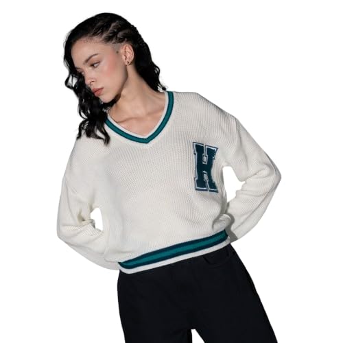 Women Forest Green Varsity 100% Acrylic Relaxed Sweater HHWSWW23002_FG_S