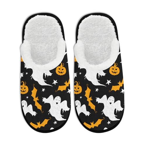 House Slippers for Woman Man Halloween Funny Pumpkin Ghost Spooky Spider Web Skeleton Bat Skull Witch Fuzzy Slipper Winter Slip on Cozy Memory Foam House Shoes School Supplies Gifts - Main Image