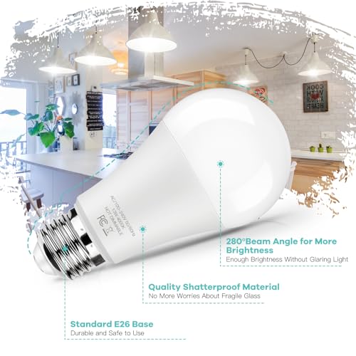 Image of LED Light Bulbs 100W Equivalent 1500 Lumens, A19 13W 4000K Neutral White Non-Dimmable, Super Bright No Flicker Standard E26 Edison Screw Bulbs for Home, Bedroom, Office Lamp, 12-Pack
