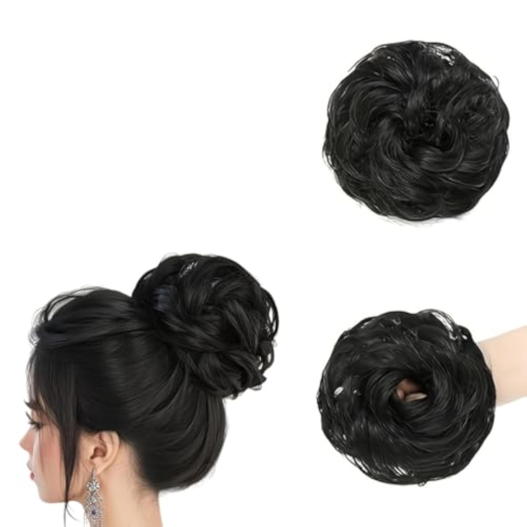 Rafall Juda Bun Fashion Hair Extension with Elastic Rubber Band, Natural Black