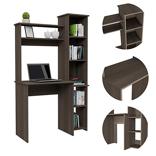 Tuhome Versalles Collection Free Standing Home Office Computer Desk With 2 Top Shelves, Smoky Oak #TOP3