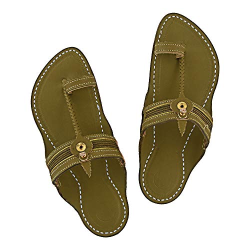 KORAKARI - Men Kolhapuri Chappal with Fine Leather and Jari Braids on Straight Upper, Kolhapuri Leaf, Single Central Lace, Cushioned (Padding) Bottom (US 10)