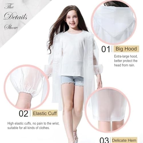 Raincoat Rain Poncho for Kids (2 Pack), Reusable EVA Rain Coats Jackets with Hood for 6-13 Children Boys Girls2