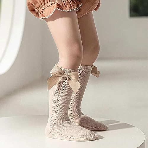 FZBNSRKO 5 Pairs Baby Knee High Socks,Infants Bow Socks,Toddler Girl Dress Socks For Spring Summer Autumn(Random Color)4