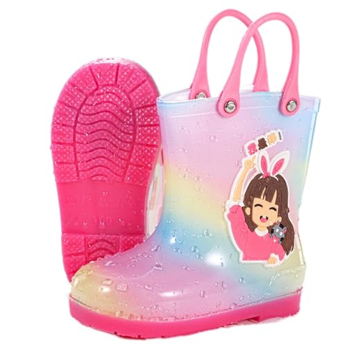 Kids Rain Boots for Girls Toddler Shoes for Rainy Days Rubber Cute Girls Printed with Easy On Handles Rain Boots Leopard (B, 7.5 Toddler)