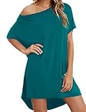 HIOINIEIY Women's Short Sleeve T Shirt Dress Soft Nightgown Loose Top Plus Size Cover Up Teal L