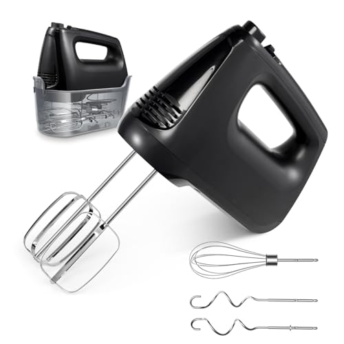 SHARDOR Hand Mixer Electric 6 Speed & Turbo Electric Mixer Handheld Snap-On Storage Case, 5 Stainless Steel Accessories Mixers for Baking, Whipping, Mixing Cookies, Brownie, Cakes Dough, Batters Black