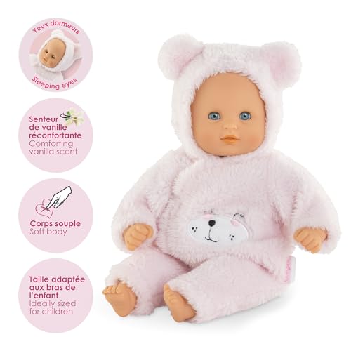 Corolle My First Baby Doll Cuddly Teddy Bear - 12" Soft Boy Baby Doll with Vanilla Scent, Pink Bear Outfit & Sleeping Eyes for Girls, Cute Reborn Realistic Baby Dolls for 2 Year Old Girls by Corolle - Image 3